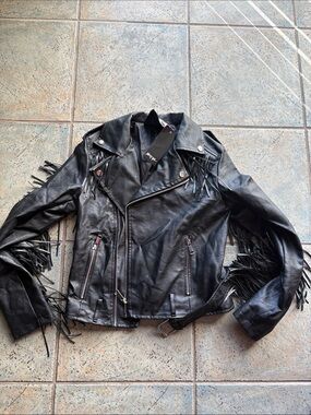 Nasty Gal Crazy Little Fringe Black Faux Leather Western  Biker Jacket. NWT